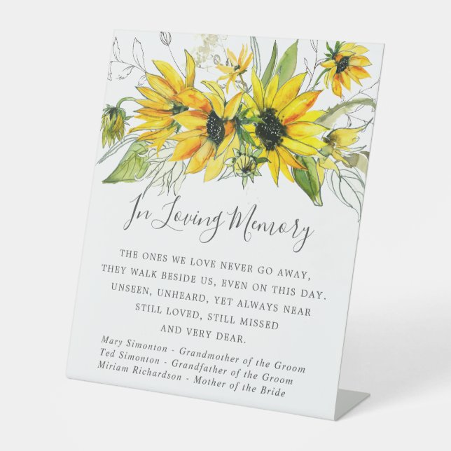 Rustic Yellow Sunflower Wedding Memorial Pedestal Sign (Front)