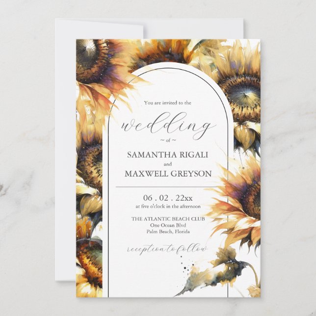 Rustic Yellow Sunflower Wedding QR code Details Invitation (Front)