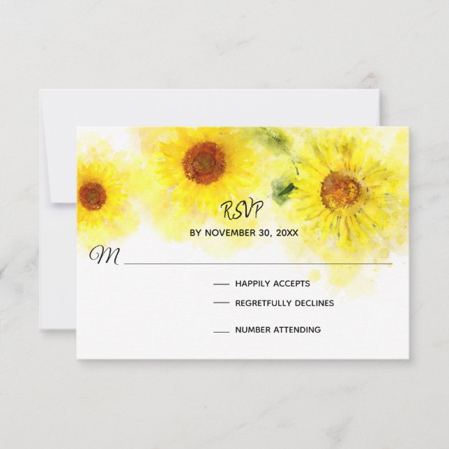*~*  Rustic Yellow  Sunflower  Wedding RSVP (Front)
