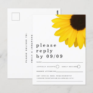 Rustic Yellow Sunflower Wedding RSVP Postcard
