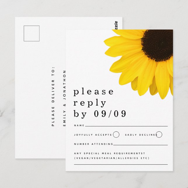 Rustic Yellow Sunflower Wedding RSVP Postcard (Front/Back)