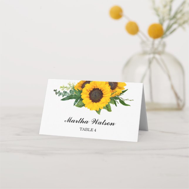 Rustic Yellow Sunflower Wedding Seating  Place Card (Front)