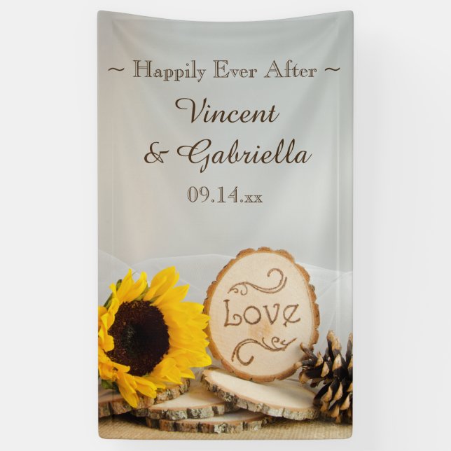 Rustic Yellow Sunflower Woodland Wedding Banner (Vertical)