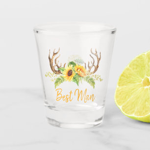Rustic Yellow Sunflowers Greenery Antlers Best Man Shot Glass