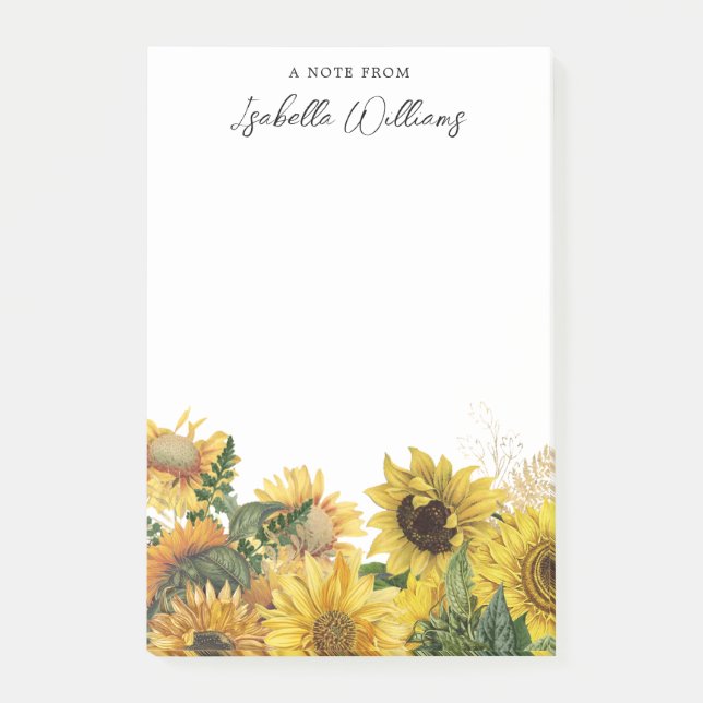 Rustic Yellow Sunflowers Personalised Post-it Notes (Front)