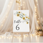 Rustic Yellow Sunflowers Wedding Table Numbers<br><div class="desc">Step into timeless elegance with our bohemian fall wedding table numbers. Each number showcases a delicate wreath of yellow sunflower blooms and greenery leaves. Enhanced with modern calligraphy script,  these table numbers are perfect for rustic,  botanical,  and garden-themed weddings.</div>