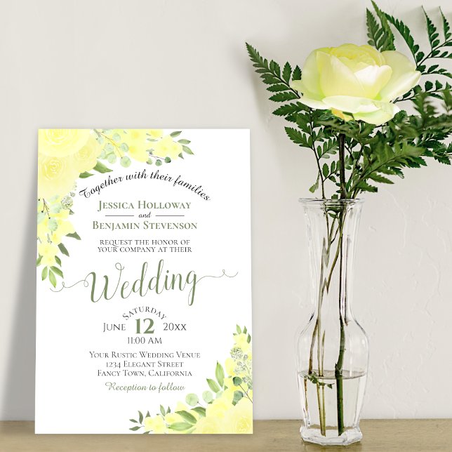 Rustic Yellow Watercolor Floral Elegant Wedding Invitation (Creator Uploaded)