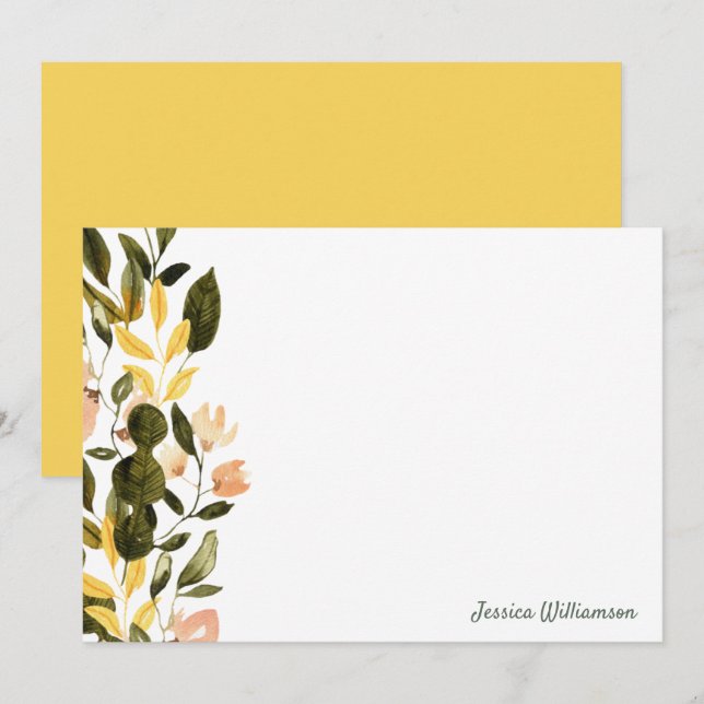 Rustic Yellow Watercolor Floral Garden Monogram Card (Front/Back)