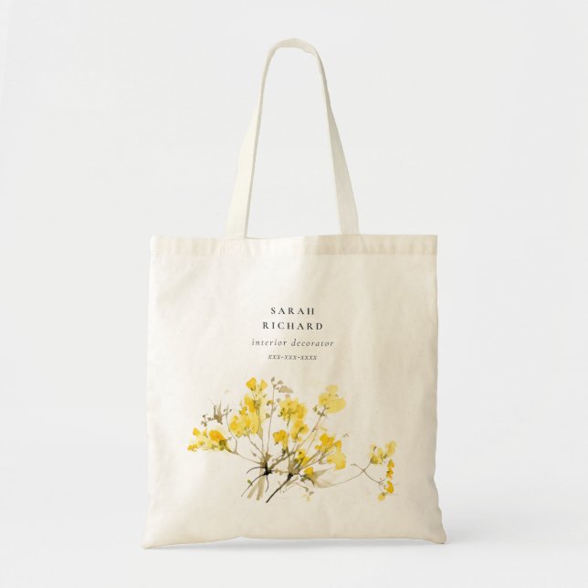 Rustic Yellow Wildflower Boho Floral Business Tote Bag (Front)