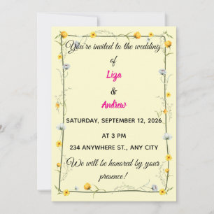 Rustic Yellow Wildflower Meadow Wedding Invitation