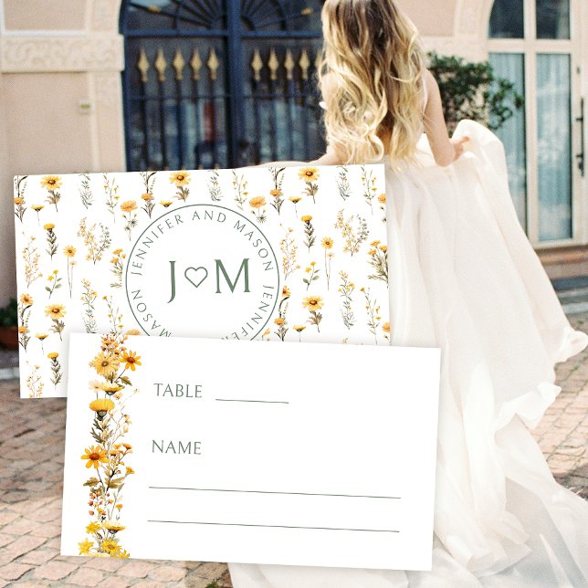 Rustic yellow wildflower wedding place cards (Creator Uploaded)