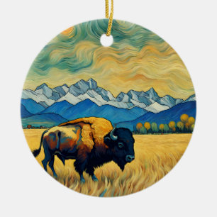Rustic Yellowstone Buffalo Ceramic Tree Decoration