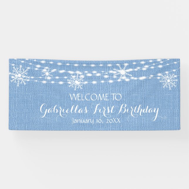 Rustic Yet Dreamy Winter Wonderland First Birthday Banner (Horizontal)