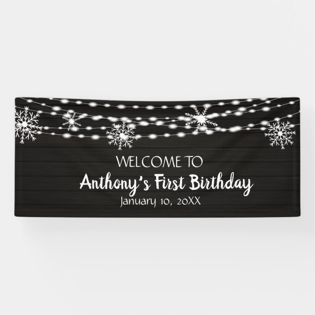 Rustic Yet Dreamy Winter Wonderland First Birthday Banner (Horizontal)
