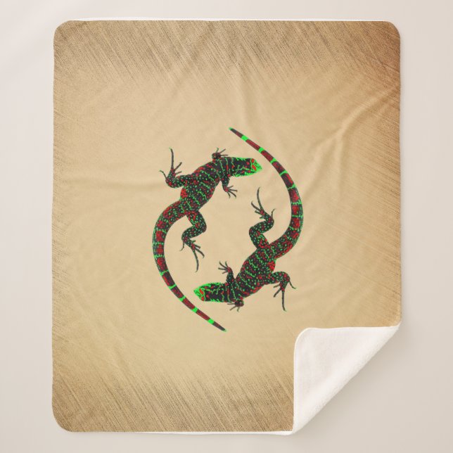 Rustic Yin Yang Lizards Sherpa Blanket (Front)