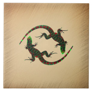 Rustic Yin Yang Lizards Tile