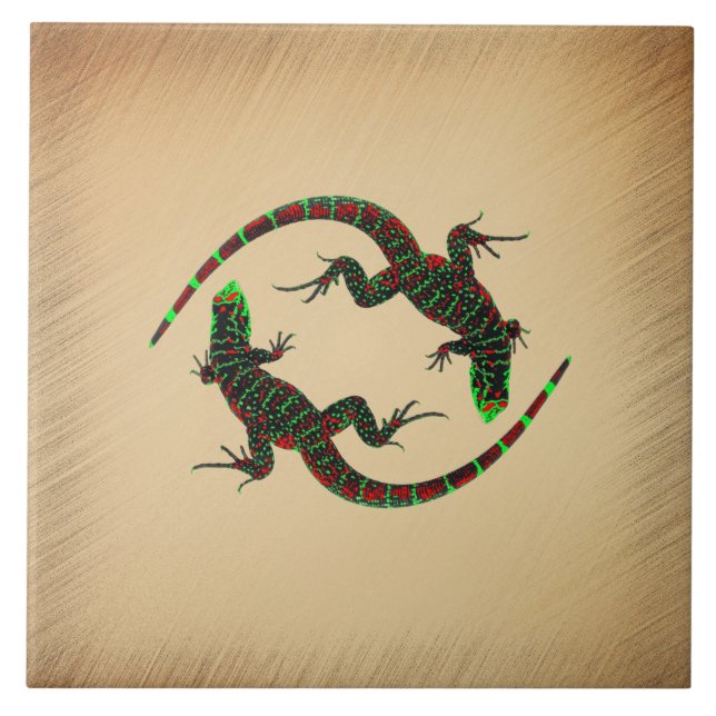 Rustic Yin Yang Lizards Tile (Front)