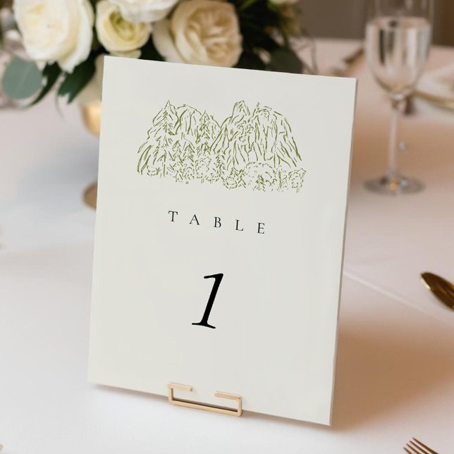 Rustic Yosemite Mountain 5x7" Wedding Table Number (Rustic Yosemite Mountain Range 5x7" Wedding Table Number)