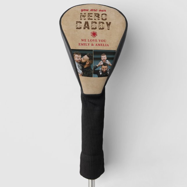 Rustic You are my Hero Daddy Father`s Day 2 Photo Golf Head Cover (Front)