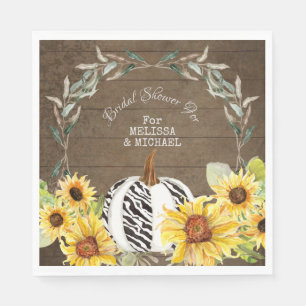 Rustic Zebra Pumpkin Sunflower Leaf Bridal Shower Napkin