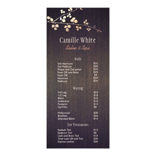 Rustic Zen Gold Branch Hair Salon Price List Menu (Front)