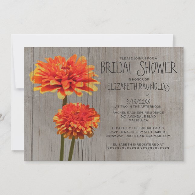 Rustic Zinnia Bridal Shower Invitations (Front)