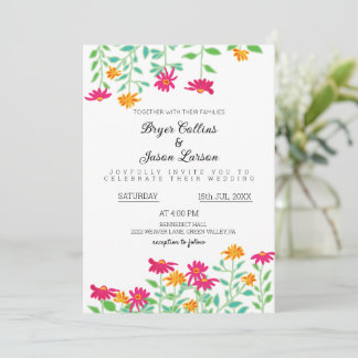 Rustic Zinnia Flowers Wedding Invitation