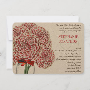Rustic Zinnia Red Mason Jar Wild Flower Wedding Invitation