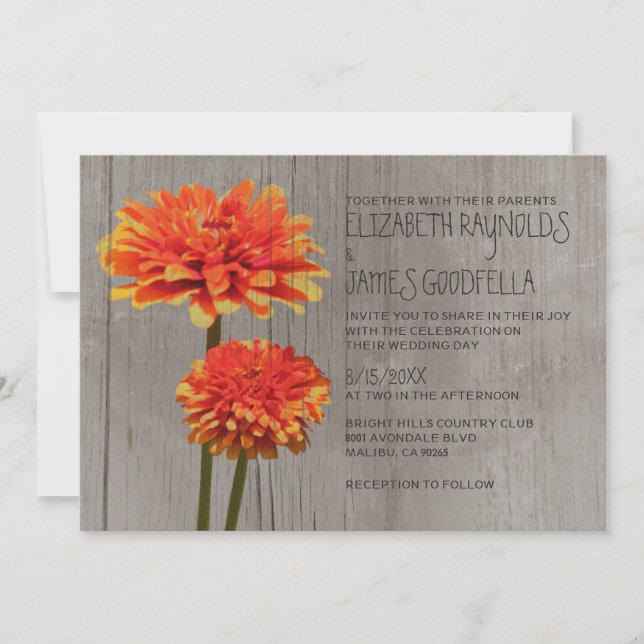 Rustic Zinnia Wedding Invitations (Front)