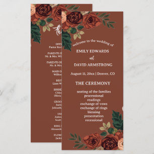 RusticBrown Romantic Garden Floral Wedding Program