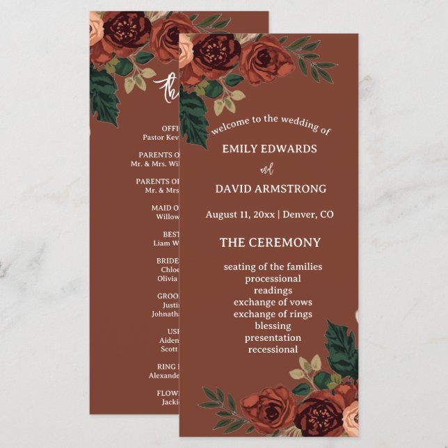 RusticBrown Romantic Garden Floral Wedding Program (Front/Back)