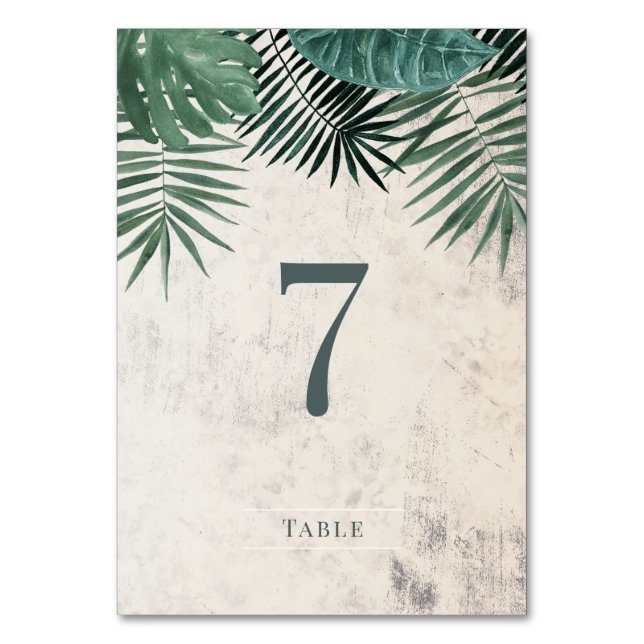 Rusticly Tropical Foliage Table sign, Watercolour Table Number (Front)