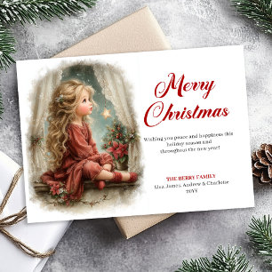 Rusticmode Little Girl Awaits Santa Digital   Holiday Card