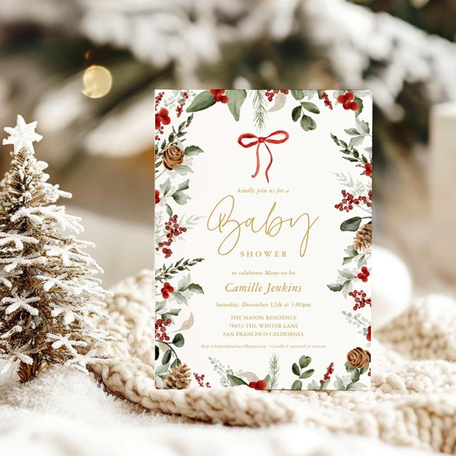 RusticWinter Christmas Girl Baby Shower Invitation (Rustic Greenery Baby Shower Invitation)