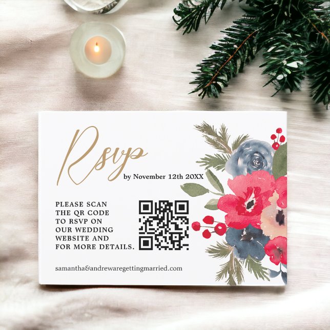 RusticWinter Floral Watercolor Wedding Rsvp qr (RusticWinter Floral Watercolor Wedding Rsvp qr)