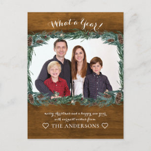 Rustikal What a Year! Weihnachtskranz Foto Postcard