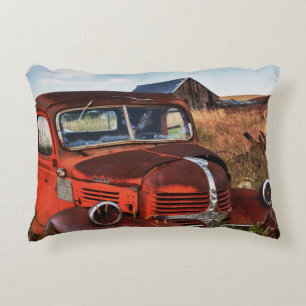 Rusting orange Dodge truck with abandoned farm Decorative Cushion