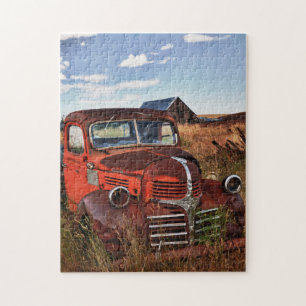 Rusting orange Dodge truck with abandoned farm Jigsaw Puzzle