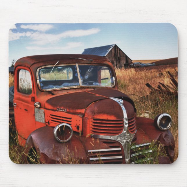 Rusting orange Dodge truck with abandoned farm Mouse Mat (Front)