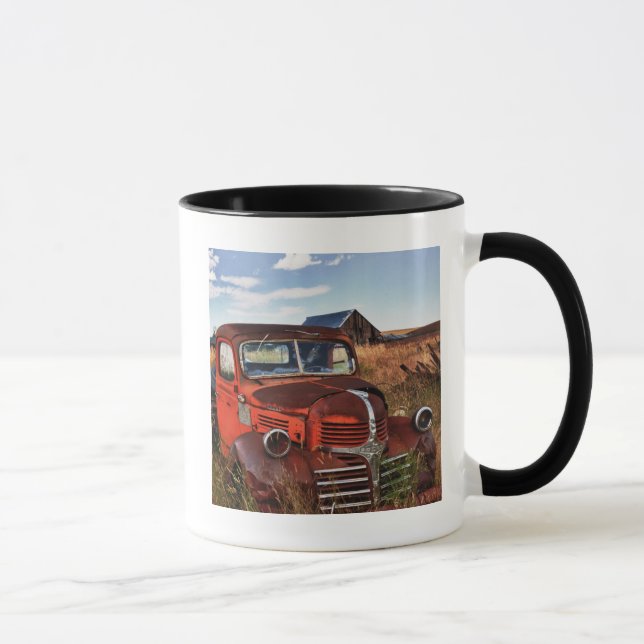 Rusting orange Dodge truck with abandoned farm Mug (Right)