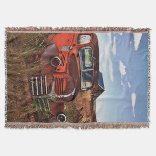 Rusting orange Dodge truck with abandoned farm Throw Blanket