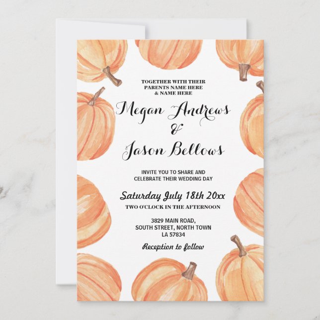 Rusting Wedding Pumpkin Fall Watercolor Pumpkins Invitation (Front)