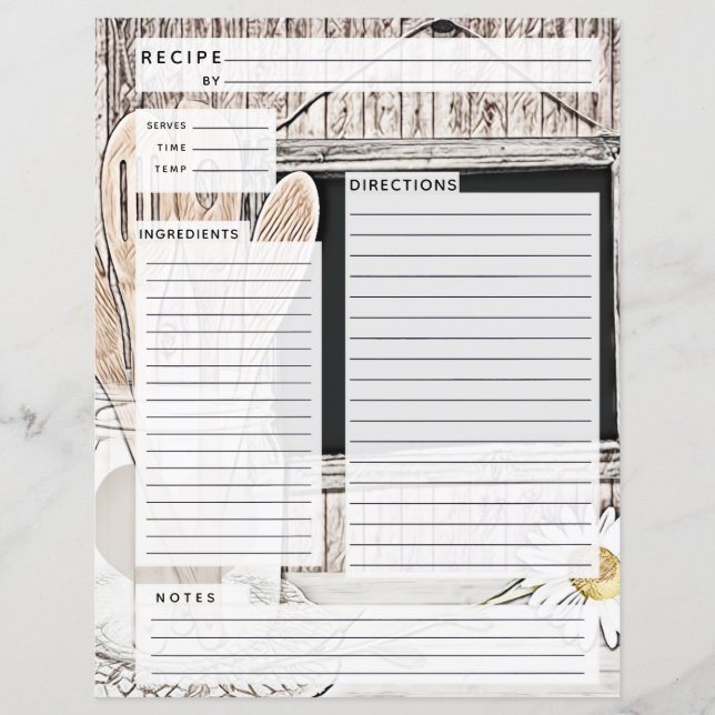 Rustlic Country Burlap Recipe Insert (Front)