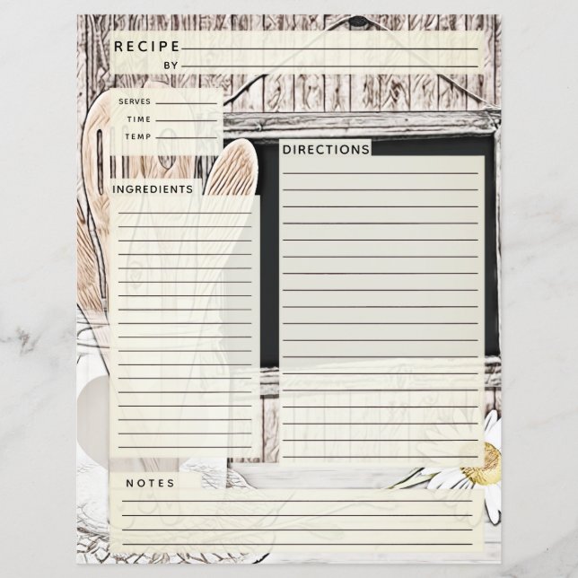 Rustlic Country Burlap Recipe Insert (Front)