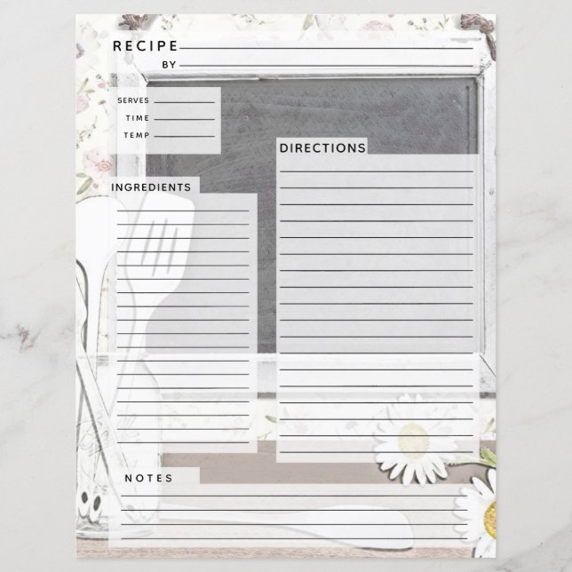 Rustlic Country Burlap Recipe Insert (Front)