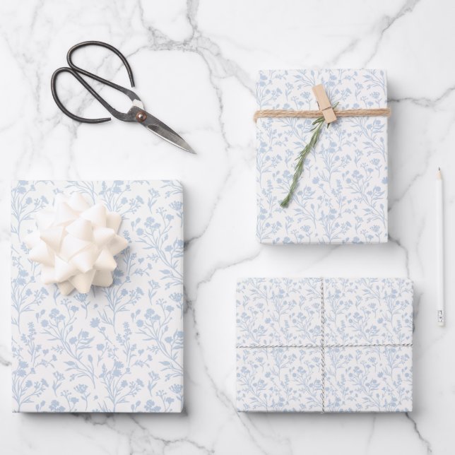 Rustling Blooms Dusty Blue - Neutral Wrapping Paper Sheet (Front)