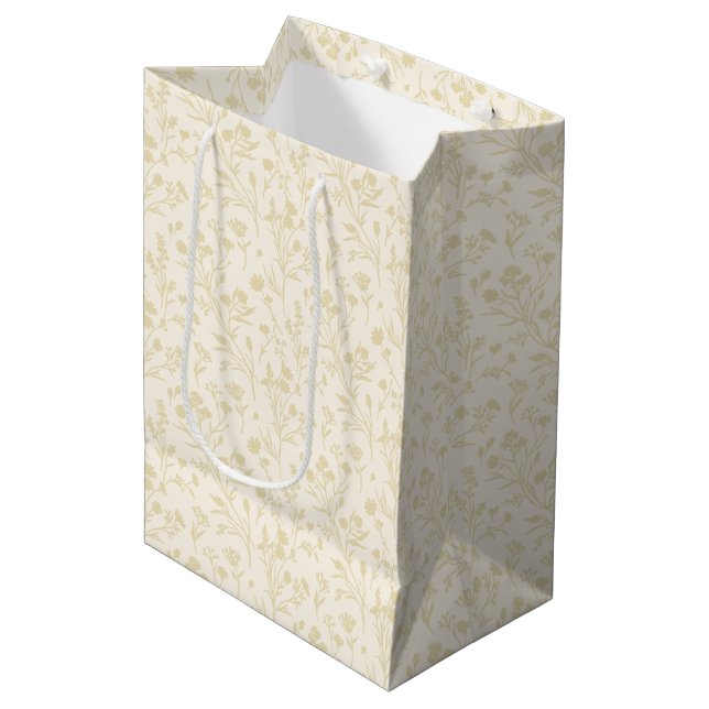 Rustling Blooms Golden Wheat - Neutral Medium Gift Bag (Front Angled)