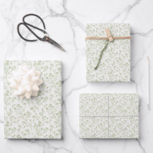 Rustling Blooms Soft Olive - Neutral Wrapping Paper Sheet