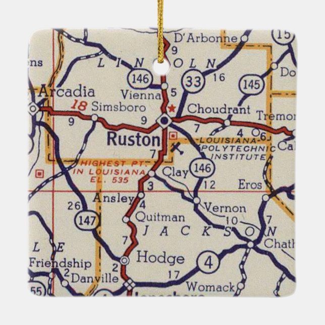 Ruston LA Ceramic Ornament (Back)