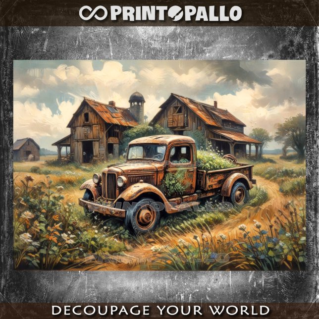 Rusty abandoned pickup in rural landscape  tissue paper (Creator Uploaded)